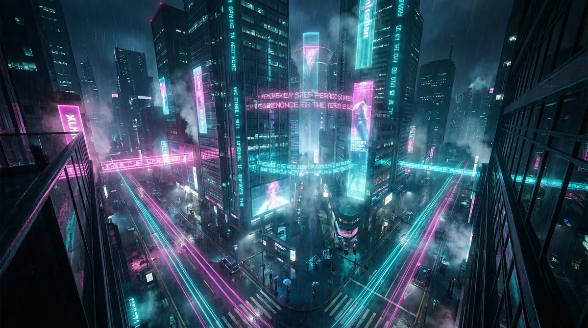 亚洲中文字幕在线观看 竖屏短剧平台首页背景 - 赛博朋克都市夜景